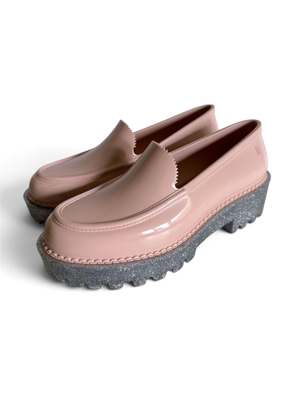 Melissa Royal Platform Loafers Pink Silver Glitter Chunky Sole EU 38 US 7